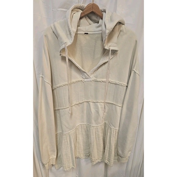 Free People Sail Away Tunic Hoodie Oversized Sweatshirt Tiered Top M Cottagecore - Picture 4 of 7